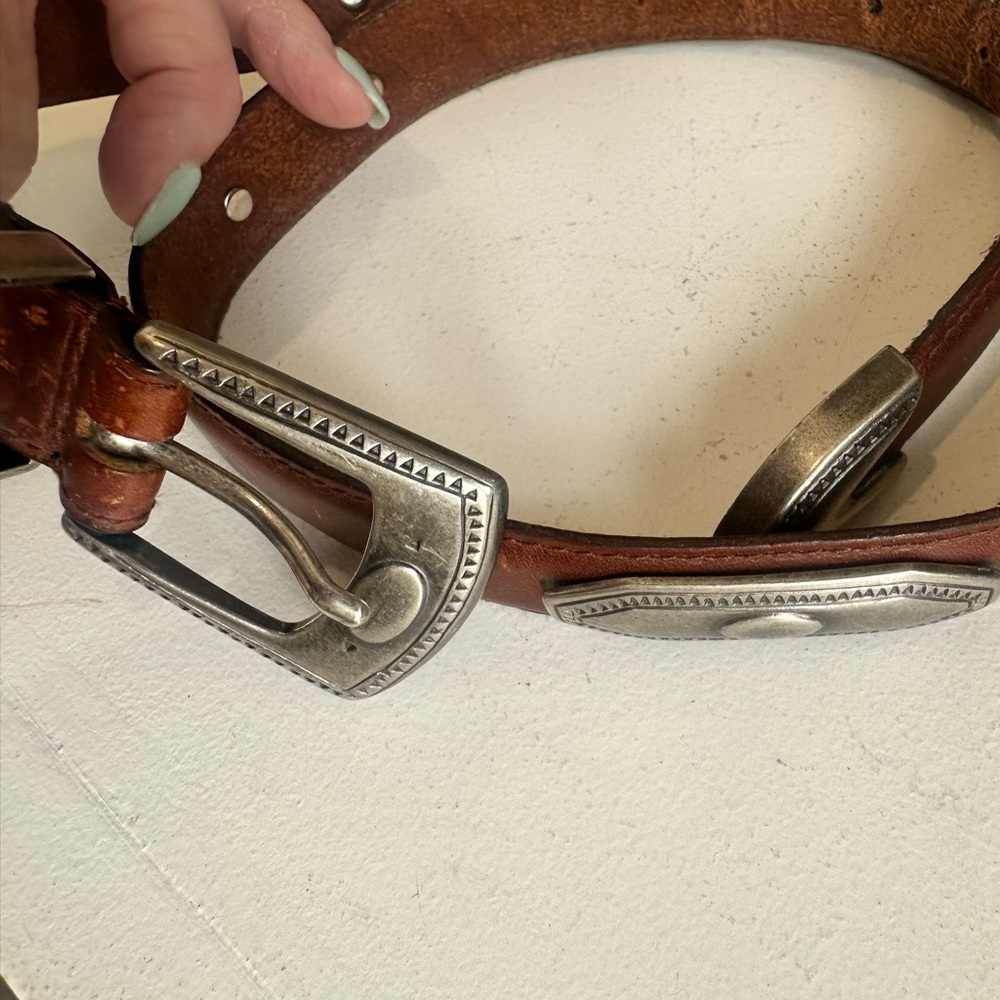 Kenneth Cole New York Belt Brown Silver Trim Leather Belt M